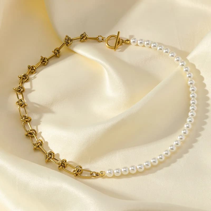 Set Rantai Kalung & Gelang Mutiara Imitasi