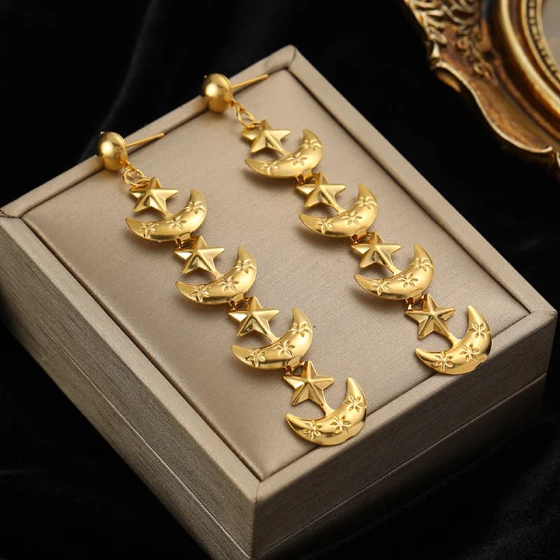 Anting-anting Gantung Panjang Emas Keluli Tahan Karat