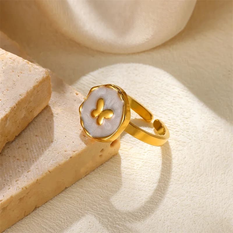 Cincin Charm Terbuka Berlapis Emas 18K