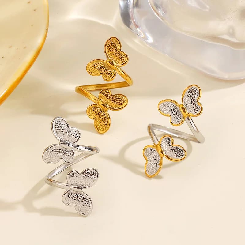 Cincin Jari Keluli Tahan Karat Boleh Laras Kupu-kupu