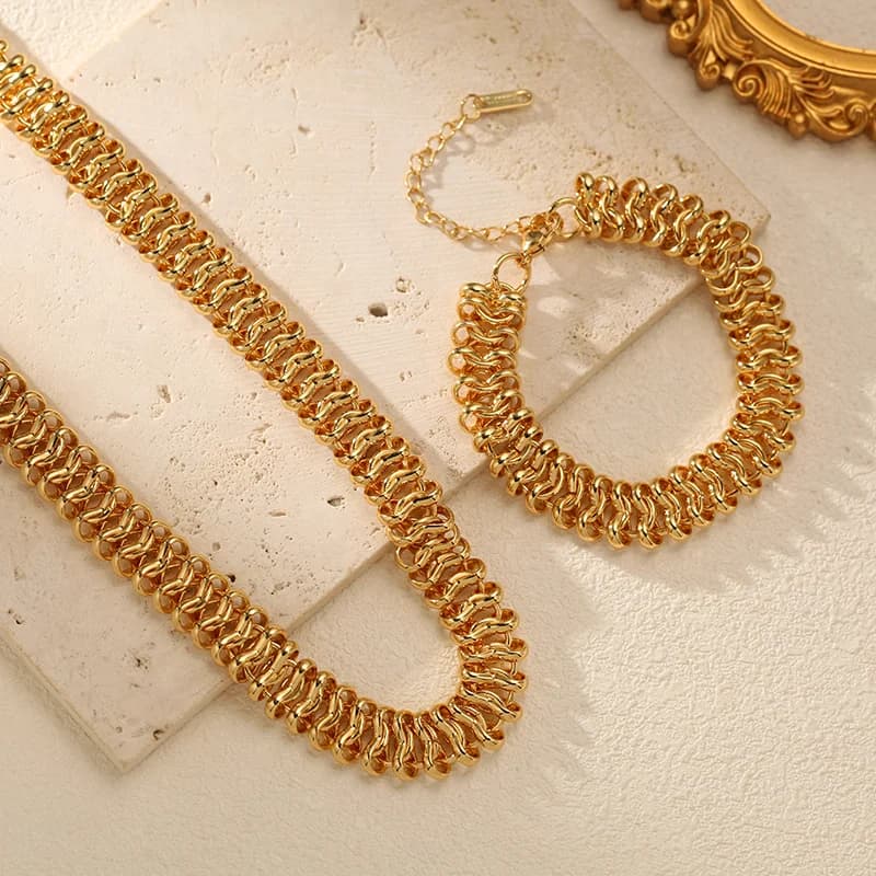Set Kalung dan Gelang Rantai Ketuhar Emas