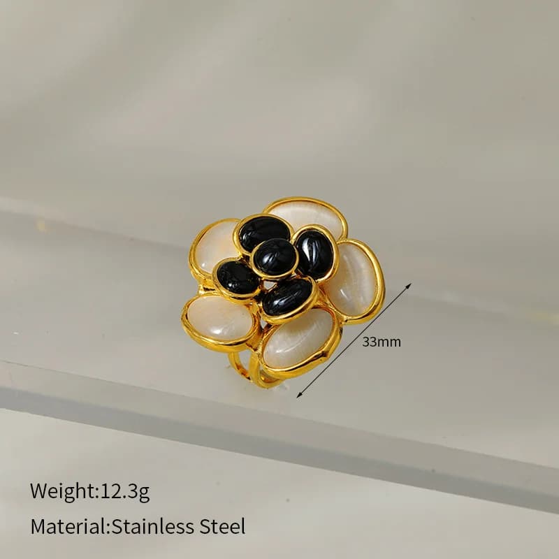 Cincin Terbuka Boleh Laras Daun Enamel