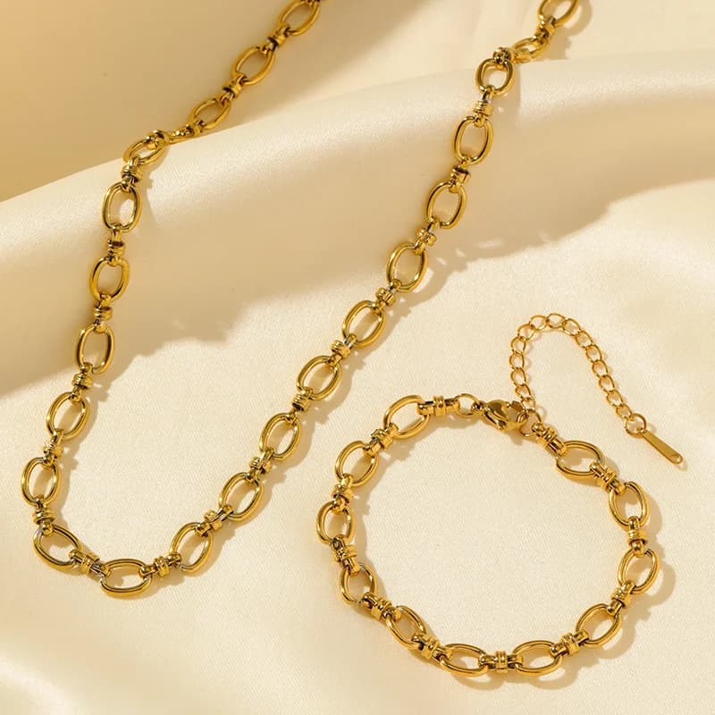 Set Rantai Leher & Gelang Tangan Logam Buatan Tangan