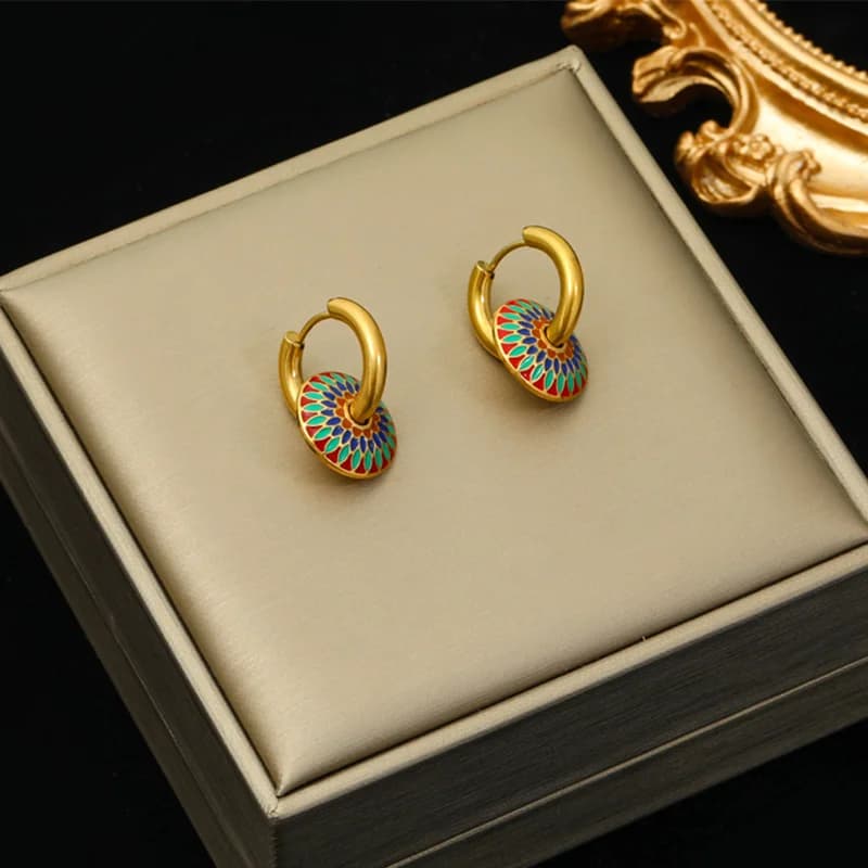 Set Rantai Leher & Anting-anting Bunga Vintage