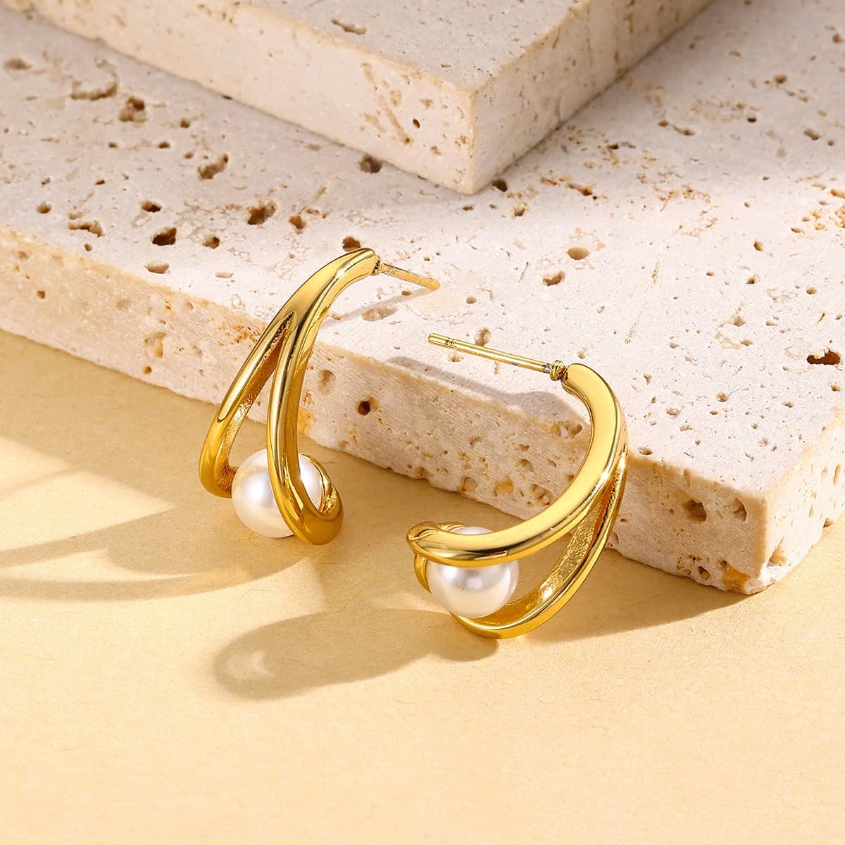 Anting-Anting Mutiara Kreatif, Berlapis Emas 18K