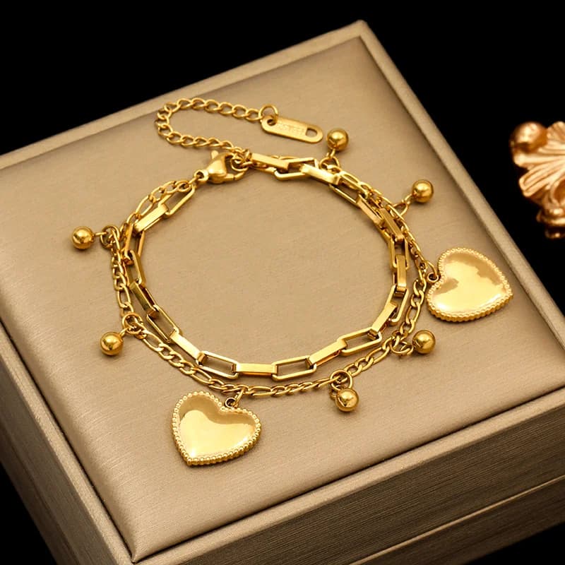 Gelang Charm Hati Boleh Dibalik, Bersalut Emas