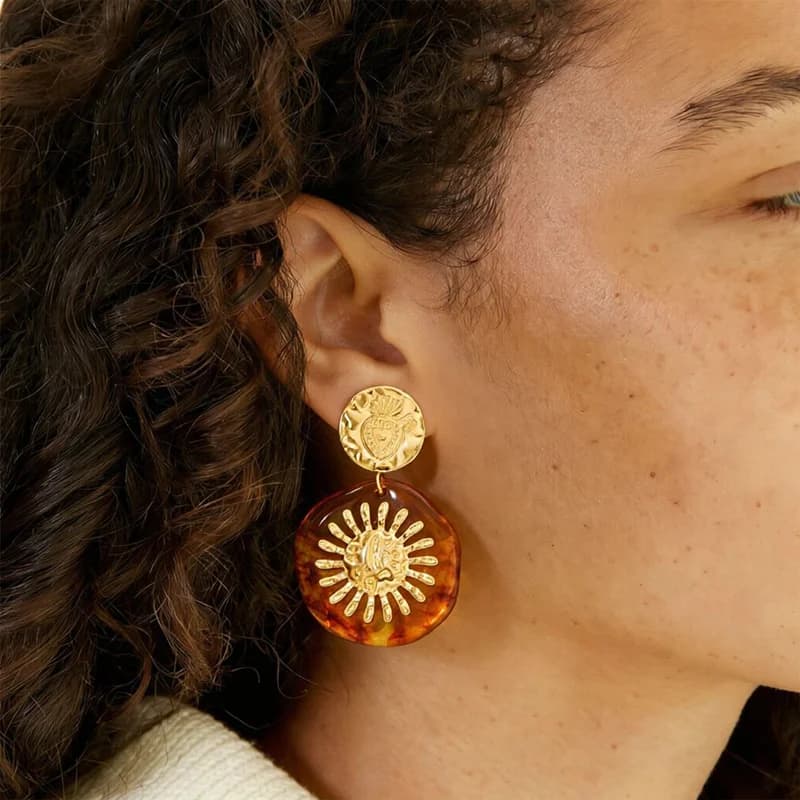 Anting-anting Stud Matahari Resin Eksentrik Keluli Tahan Karat