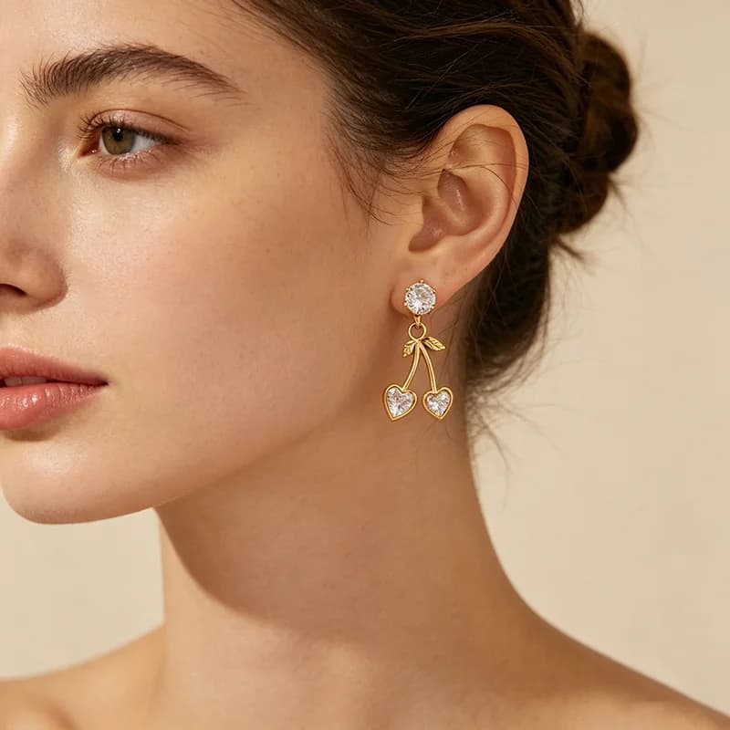 Anting-anting Stud Ceri Zirkonia, Keluli Tahan Karat Kalis Air