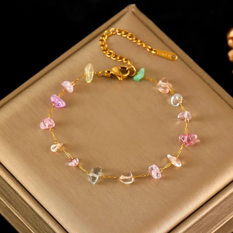 Gelang Rantai Charm Batu Berwarna Nipis Keluli Tahan Karat