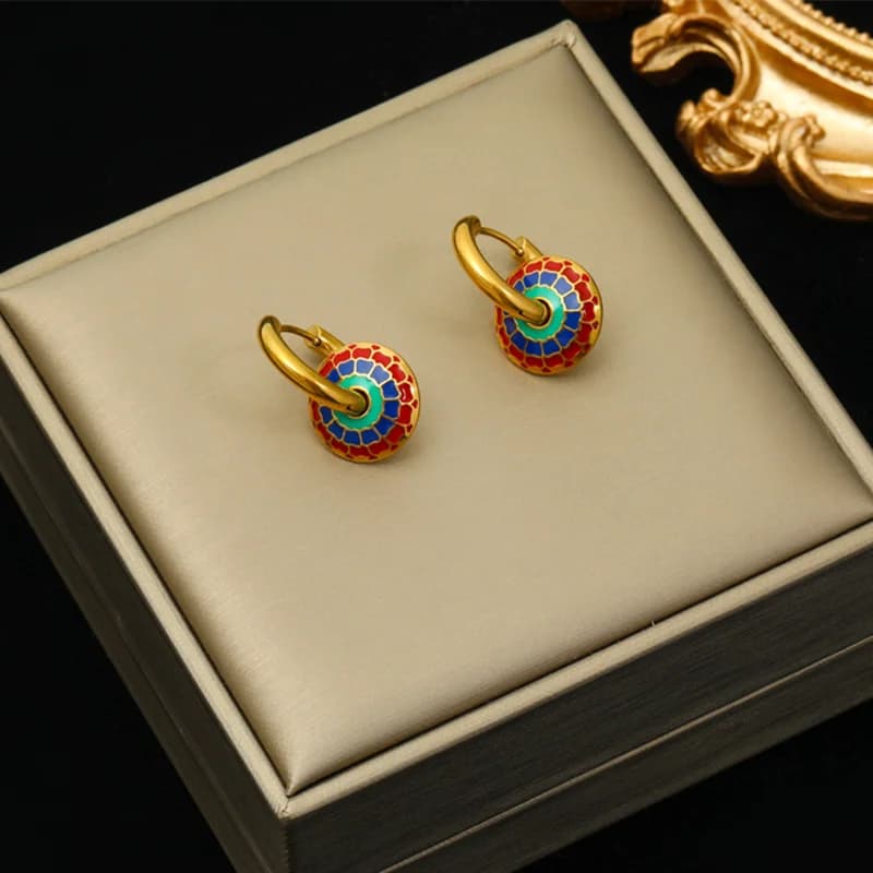 Set Rantai Leher & Anting-anting Bunga Vintage