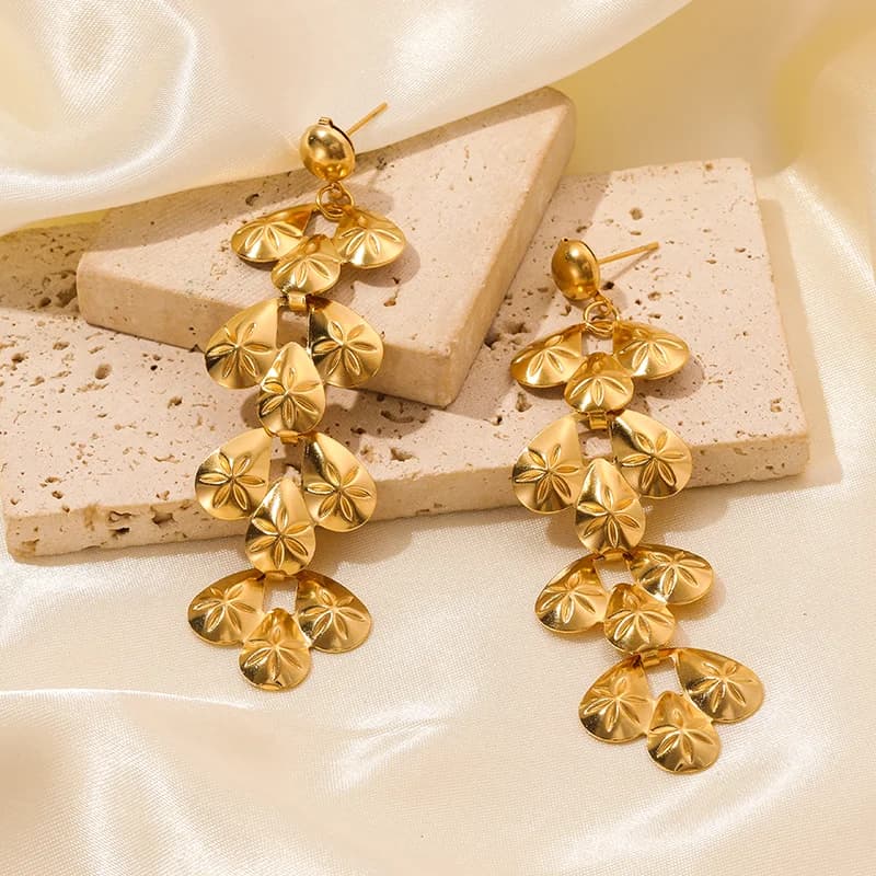 Anting-anting Gantung Panjang Emas Keluli Tahan Karat