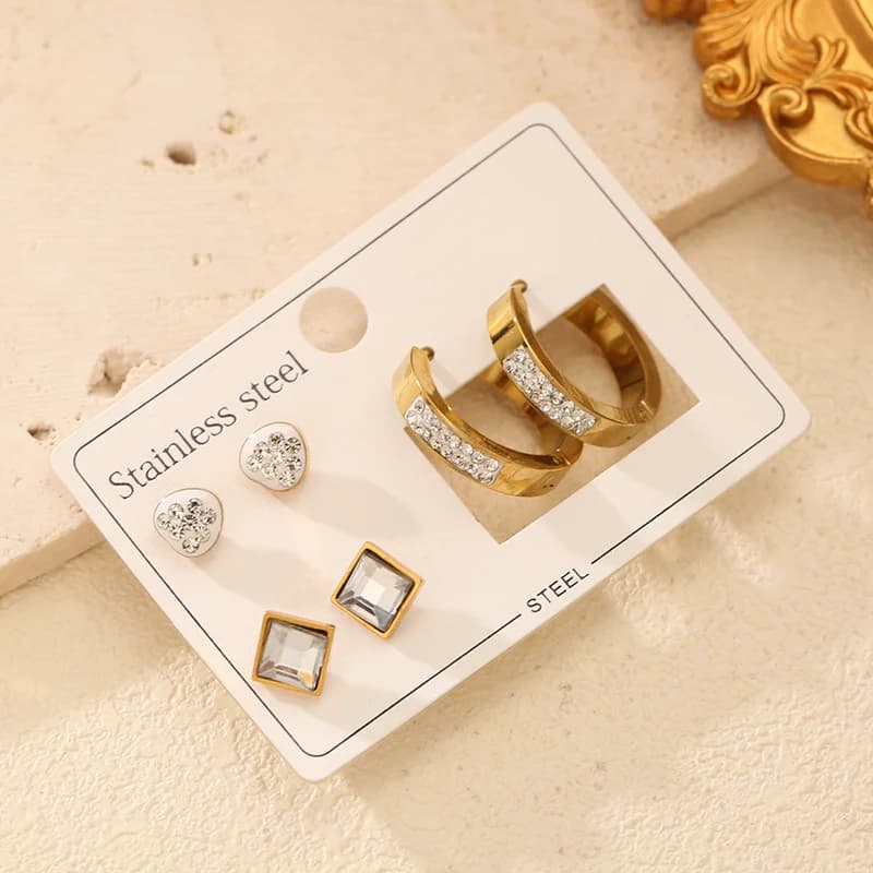 Set Anting-Anting Lingkaran & Stud Zirkon Berkilau