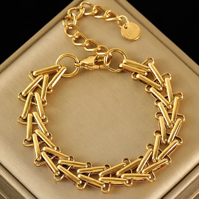 Gelang Bangle Rantai Tebal Dua Warna Keluli Tahan Karat 316L