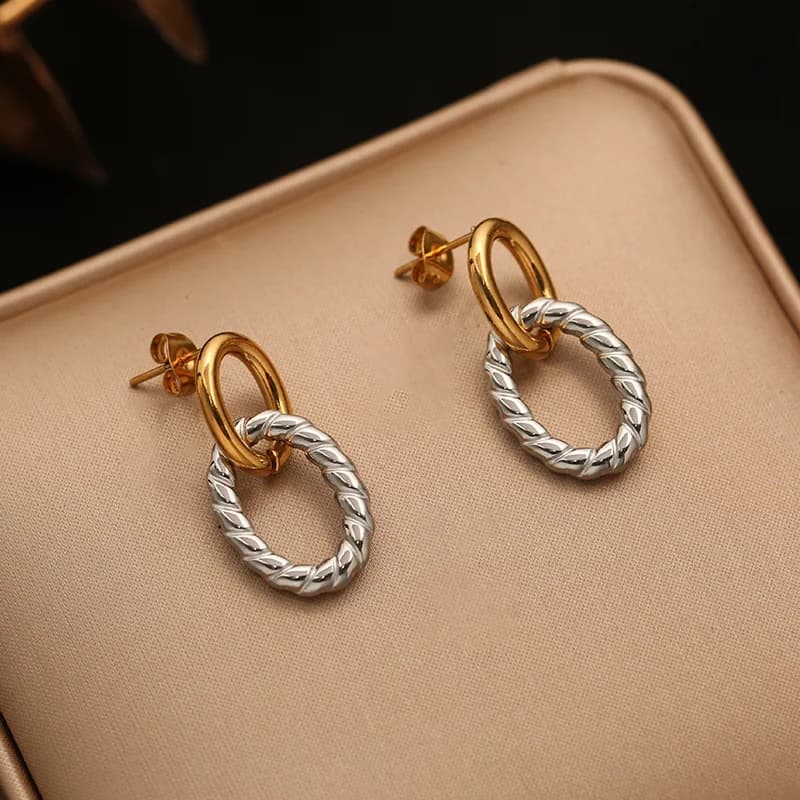 Anting-anting Stud Geometri Dua Warna Keluli Tahan Karat 316L