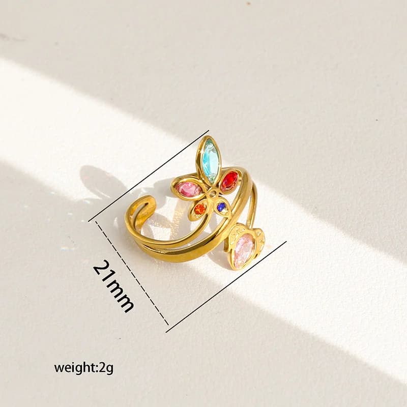 Cincin Boleh Laras Daun Zirkonia Berkilau Keluli Tahan Karat