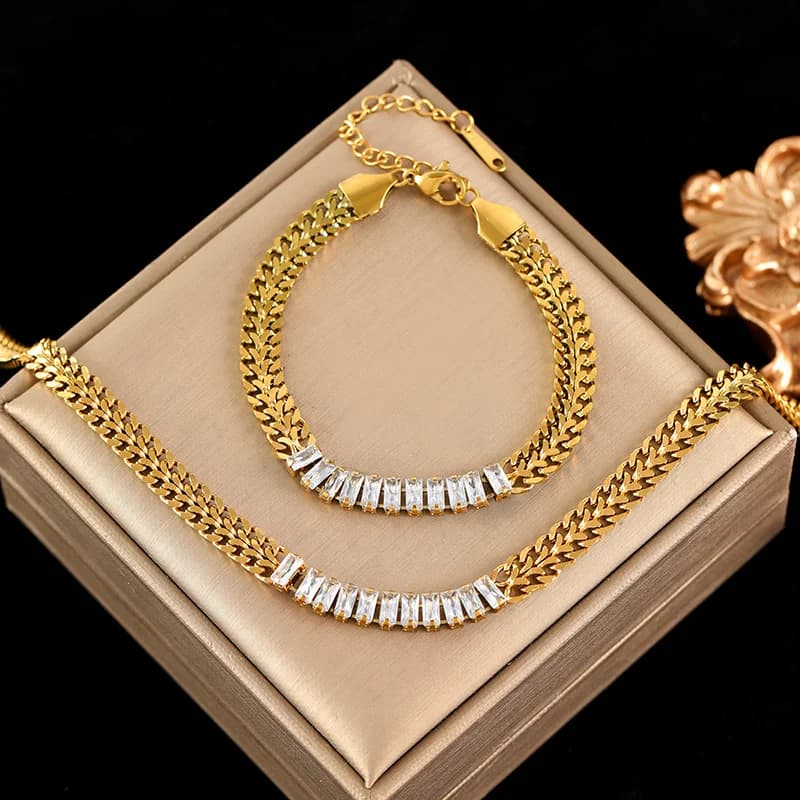 Set Rantai Leher dan Gelang Berlapis Emas 18K