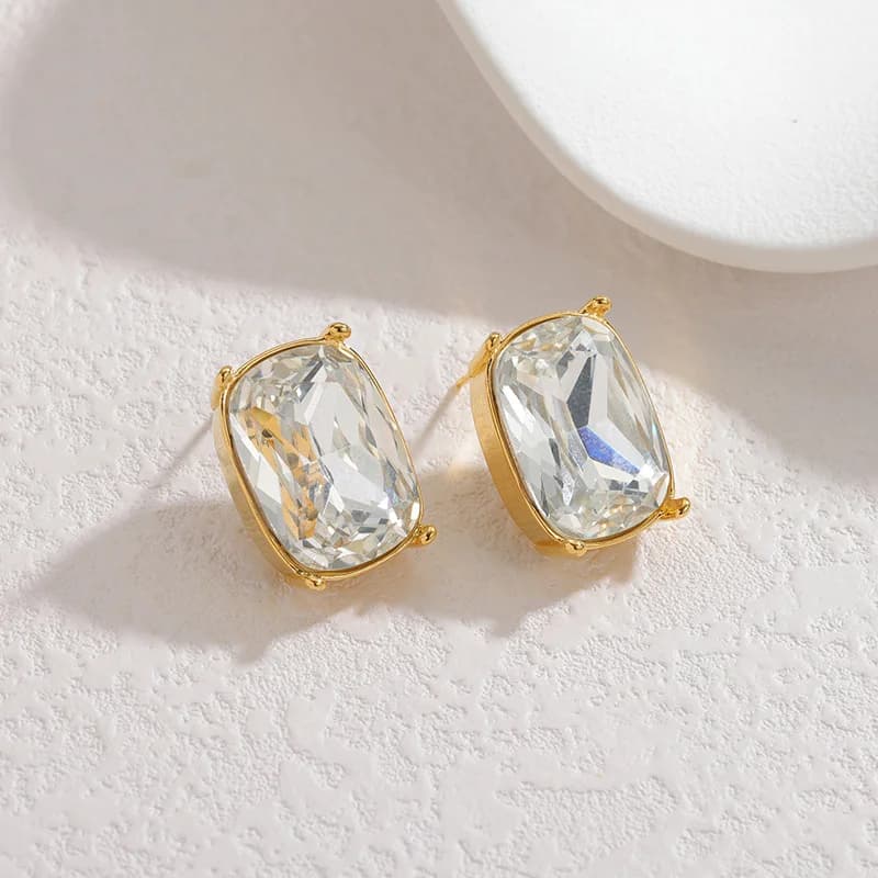 Set Rantai Leher, Anting-anting, dan Cincin Kristal Keluli Tahan Karat