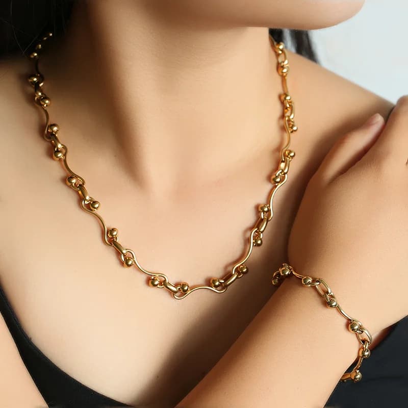 Set Kalung & Gelang Manik Bulat Buatan Tangan