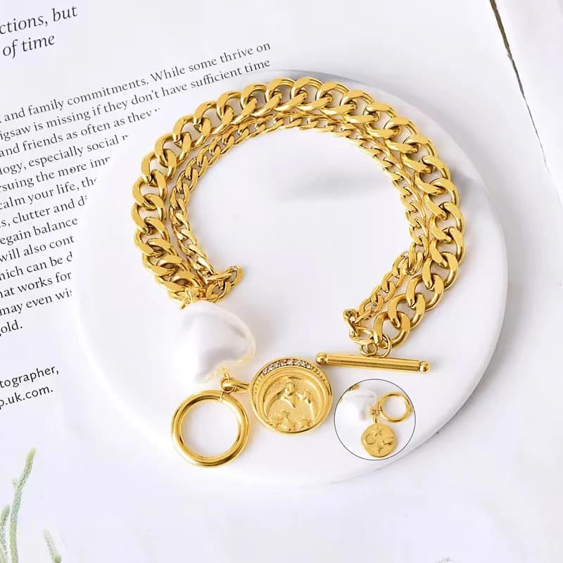 Gelang Loket Matahari & Hati, Emas, Salutan PVD