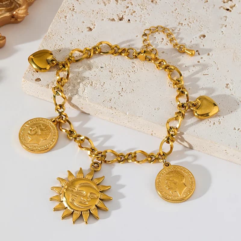 Gelang Charma Syiling Matahari Warna Emas