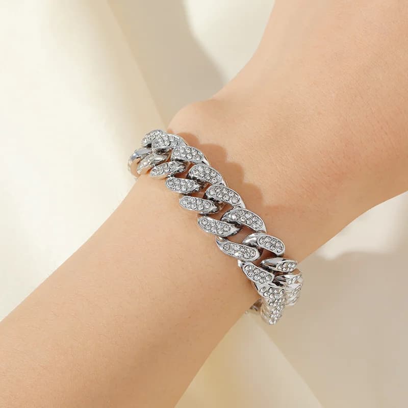Set Rantai Leher & Gelang Kuban Tebal, Perak