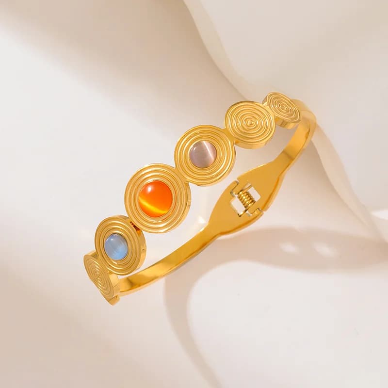Gelang Bangle Batu Warna-warni Bulat Keluli Tahan Karat