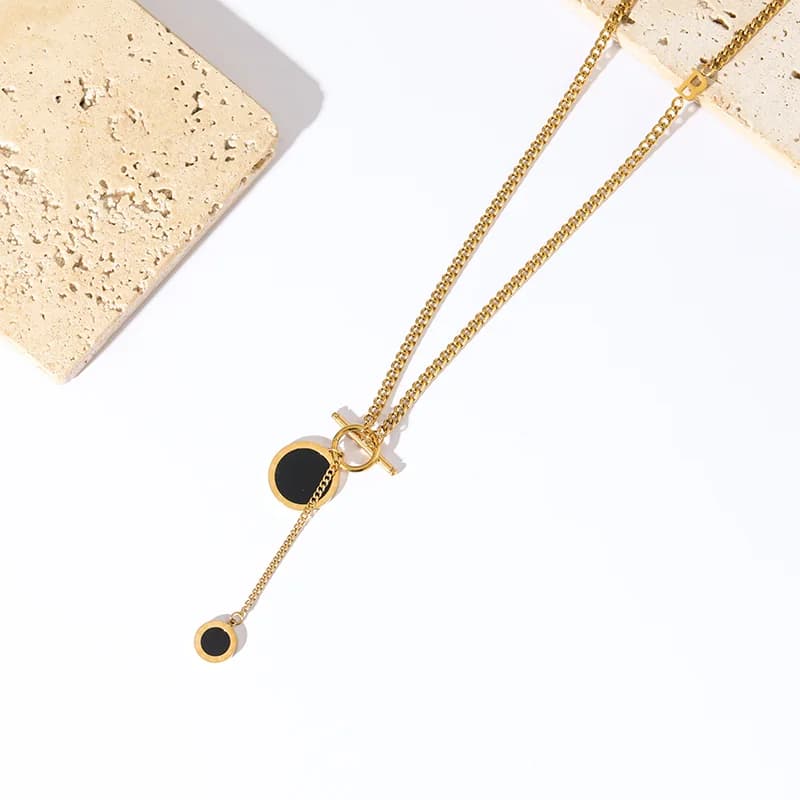 Rantai Leher Loket Bulat Hitam Panjang