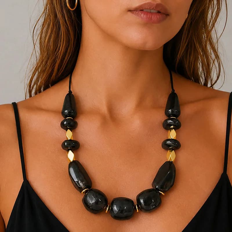 Kalung Choker Bohemian Resin Coklat