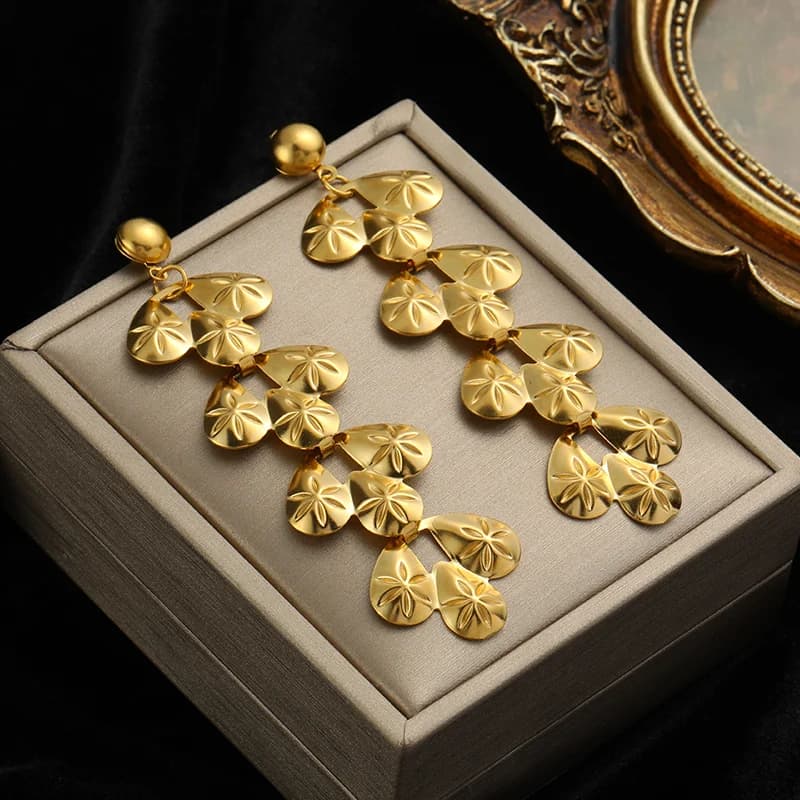 Anting-anting Gantung Panjang Emas Keluli Tahan Karat