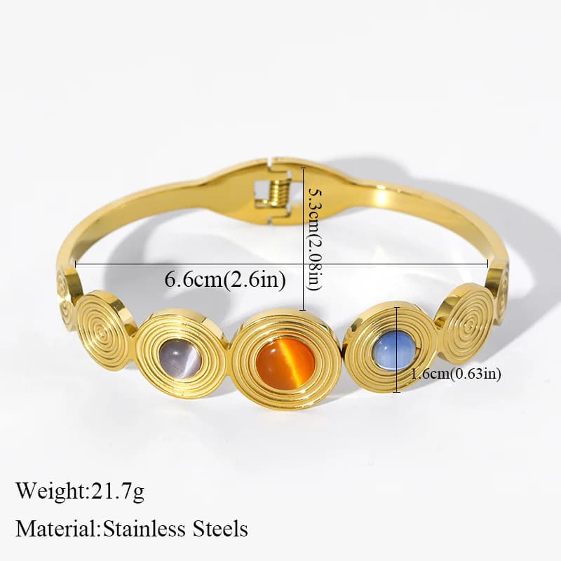 Gelang Bangle Batu Warna-warni Bulat Keluli Tahan Karat