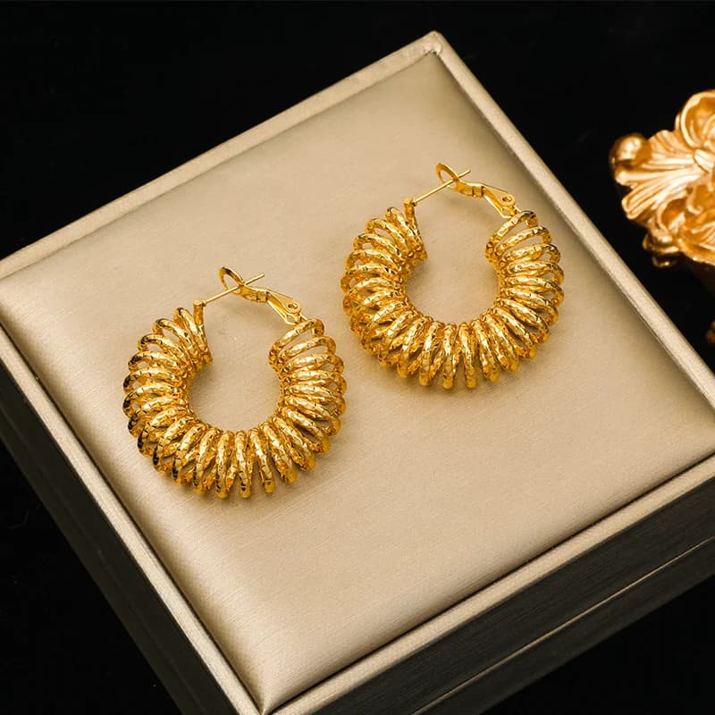 Anting-anting Bulat Hoop Keluli Tahan Karat Emas