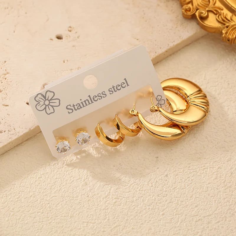Set Anting-Anting Lingkaran Zirkonia (3 Pasang)