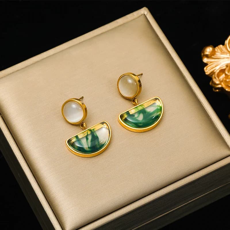 Anting-anting Stud Kristal Hijau Keluaran 316L Keluli Tahan Karat