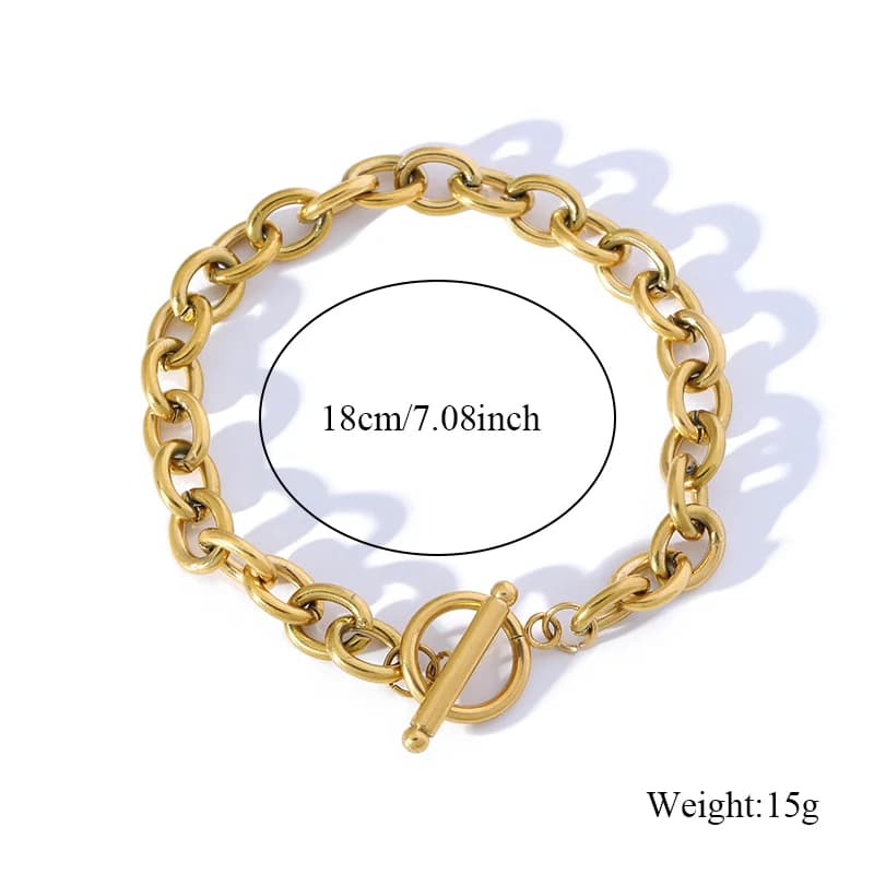 Gelang Rantai Pautan Tebal dengan Buckle OT, Bertekstur