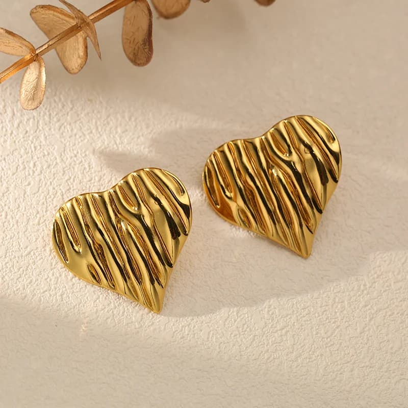 Anting-anting Stud Hati Besar Keemasan, 1 Pasang