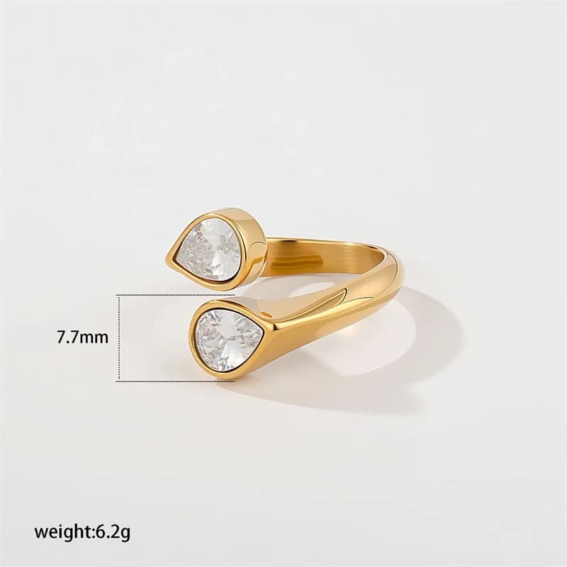 Cincin Terbuka Boleh Laras Teardrop Kubik Zirkonia