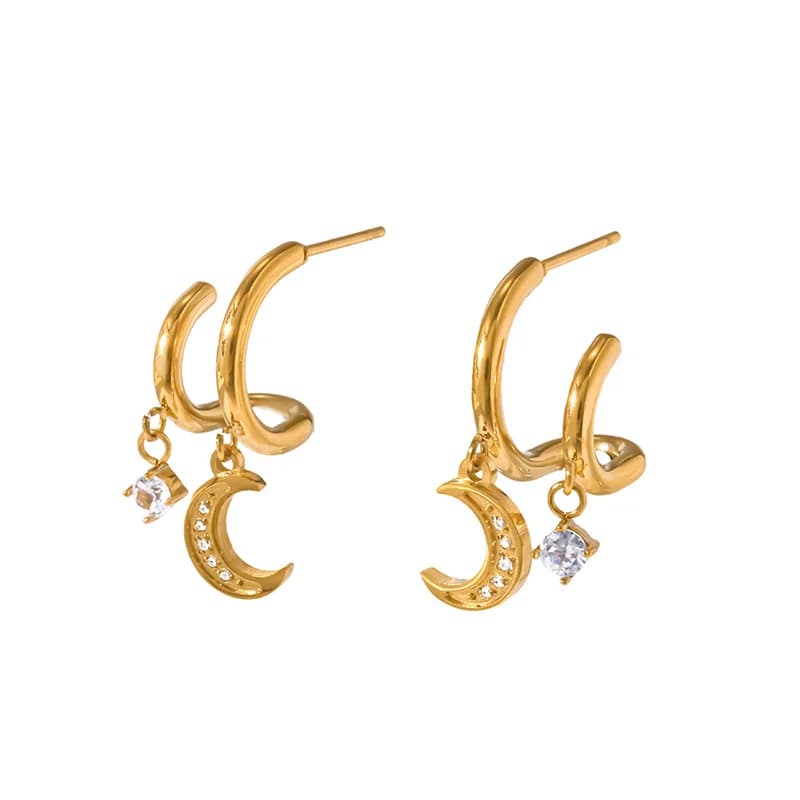 Anting-anting Stud Bulan Zirkon, Keluli Tahan Karat