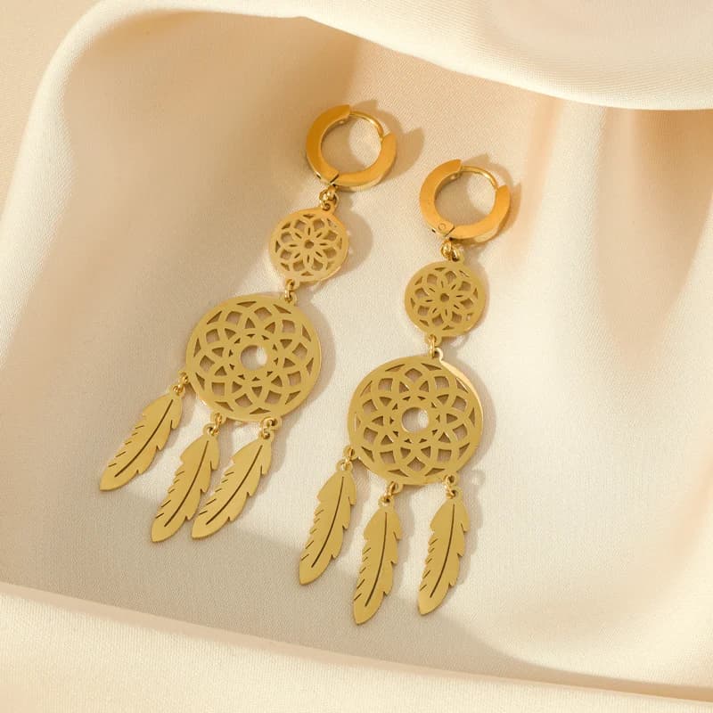 Anting-anting Gantung Panjang Emas Keluli Tahan Karat