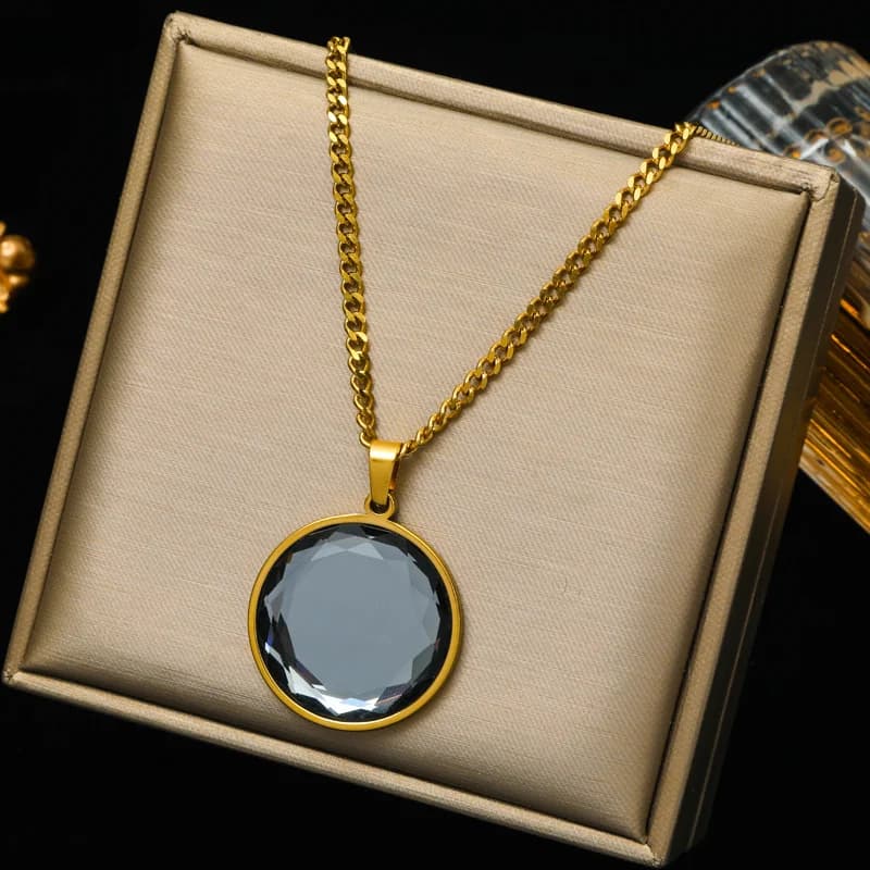 Rantai Leher Loket Kristal Zirkonia Segi Empat Besar