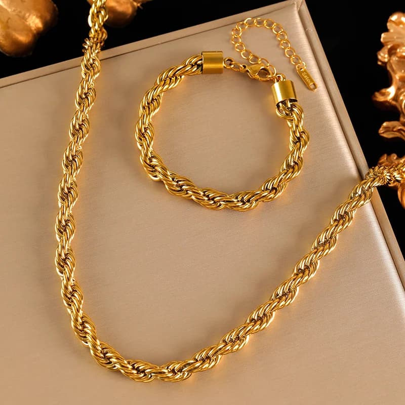 Set Kalung dan Gelang Tangan Rantai Twist Tebal 8mm