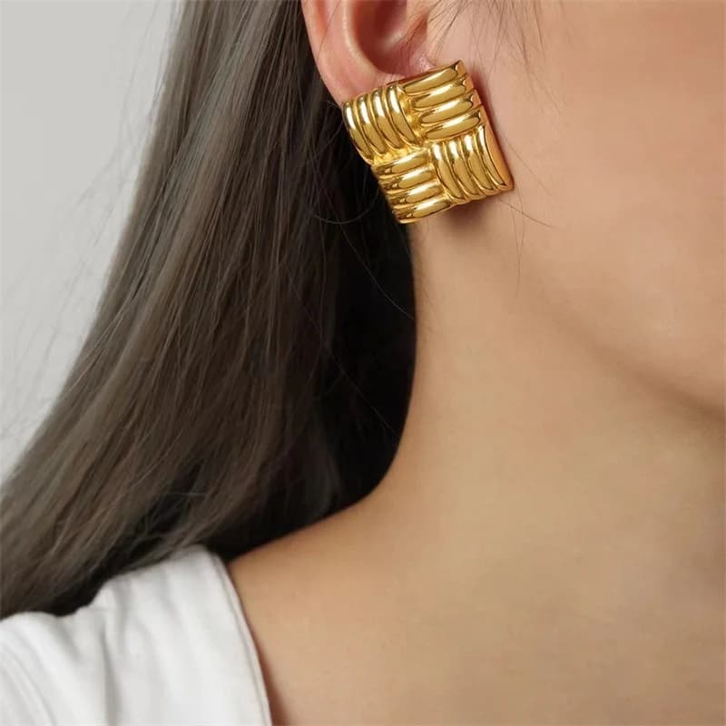Anting-anting Stud Geometri, Keluli Tahan Karat Warna Emas