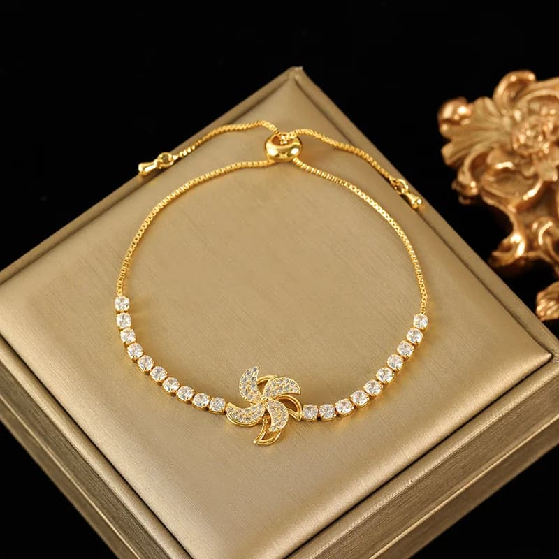 Set Kalung dan Gelang Clover Hijau Zirkon Berputar