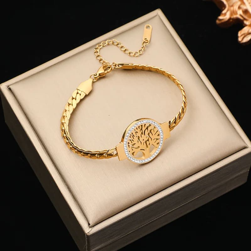 Gelang Tangan Charm Bintang dan Harimau Tutul, Rantai Tebal Keluli Tahan Karat