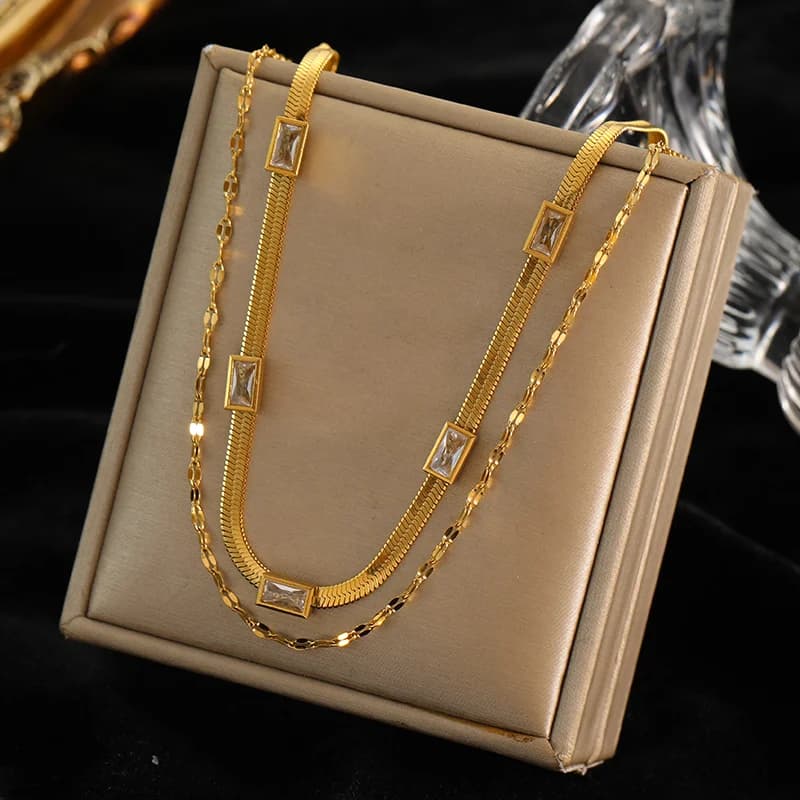 Rantai Choker Zirkon Warna Emas