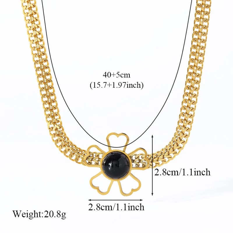 Set Kalung dan Anting-anting Bunga Batu Hitam