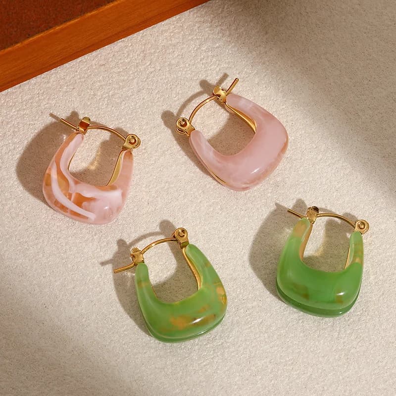 Anting-anting Hoop Resin Bentuk-U Vintage