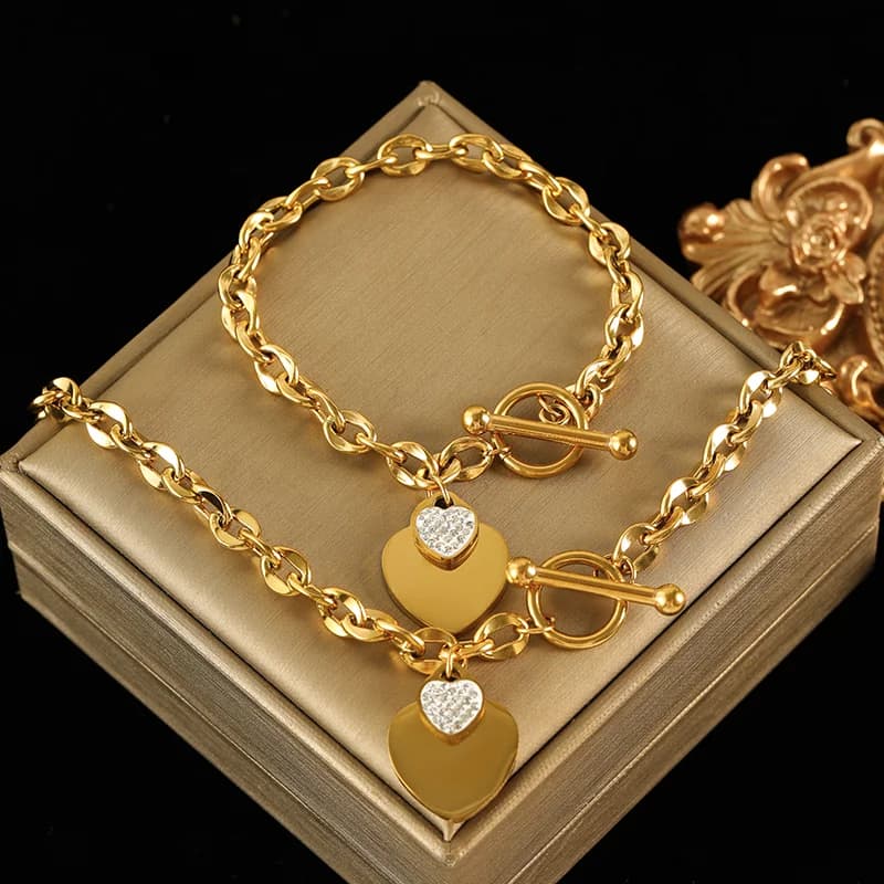 Set Kalung dan Gelang Hati Berganda, Perak