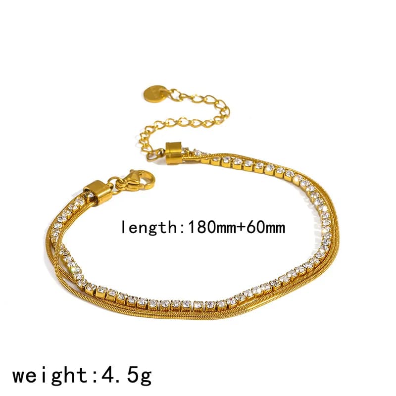 Gelang Rantai Bangle Zirkonia Kubik, Emas