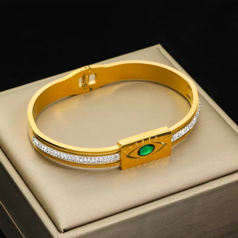 Gelang Bangle Batu Warna-warni Bulat Keluli Tahan Karat