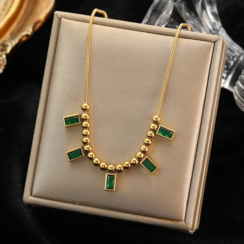 Rantai Choker Zirkon Warna Emas